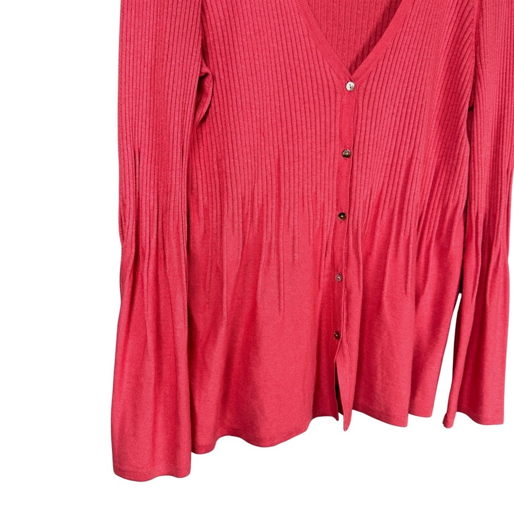 J. Jill Cardigan Sweater Womens L Pink Silk Cotton Ribbed Bell Sleeve V-Neck - Picture 5 of 13